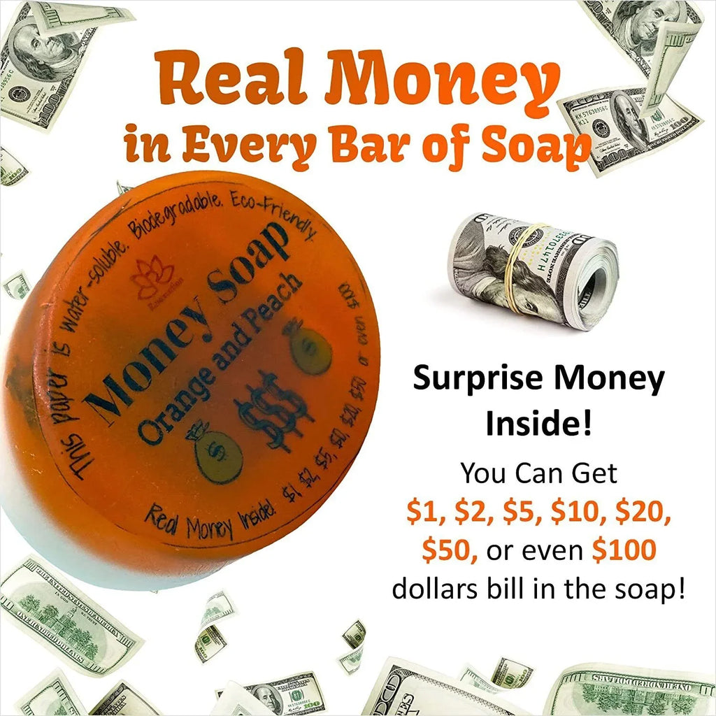 Money Peach Soap with and Inside Real Bar Orange Glycerin