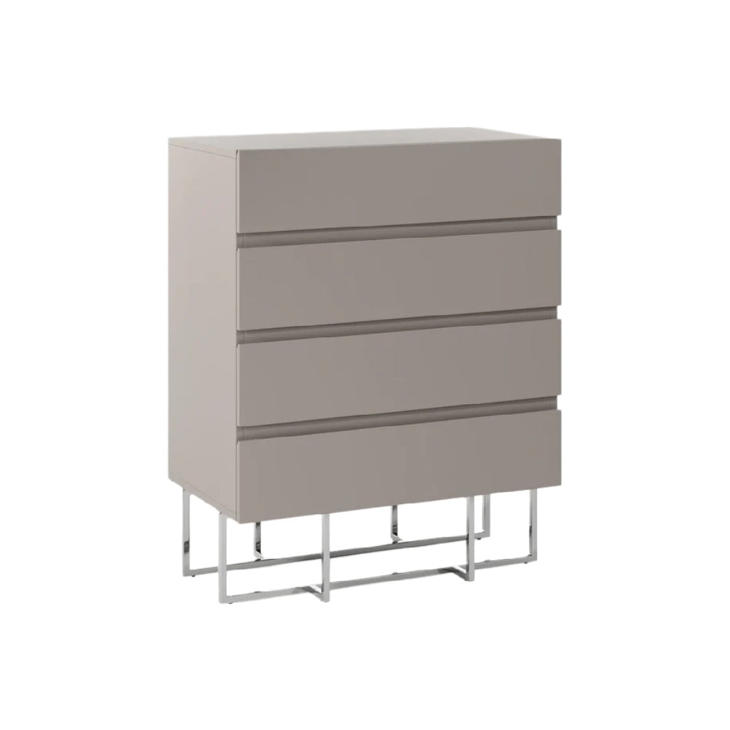 Schlichter Kommode mit vier Schubladen und Stahlbeinen