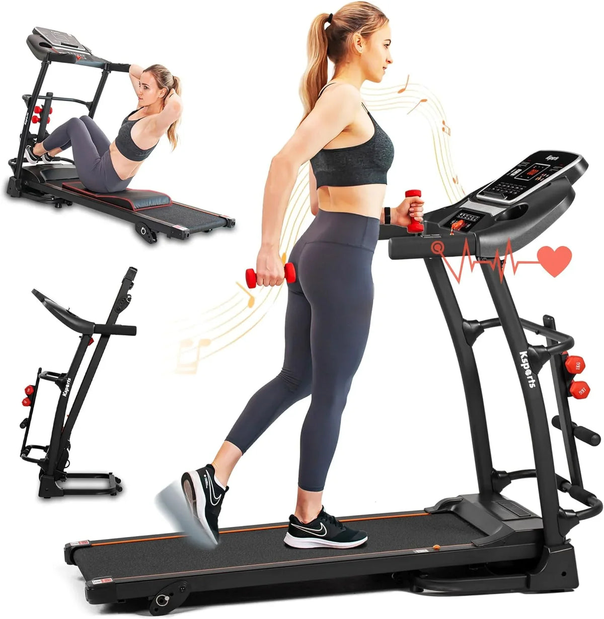 Treadmill Display, Portable With Inch Foldable Apps Equipment, Connectivity, For Home Black Bluetooth Gym And Fitness Tracking 16.5