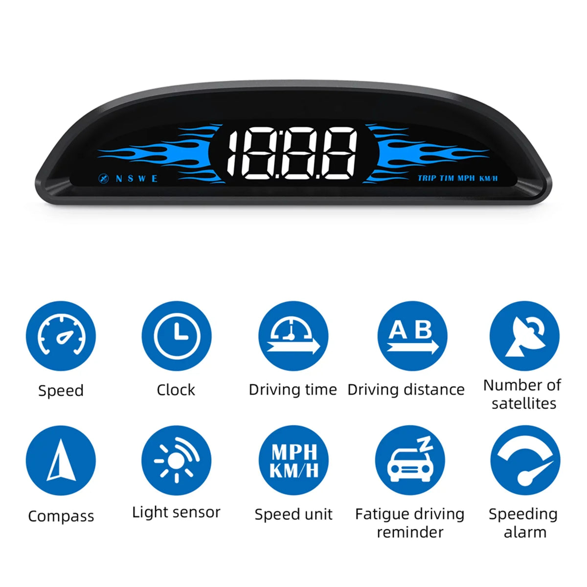 Speed/Time/Direction, Overspeed Nebublu Speedometer, Vehicle Head-Up Display Digital Screen, Dual System Alarm