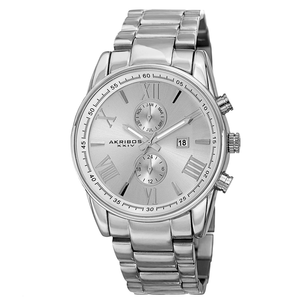 Bracelet Dual-Time Silver-Tone Watch Quartz Swiss Steel Multifunction Stainless Men's