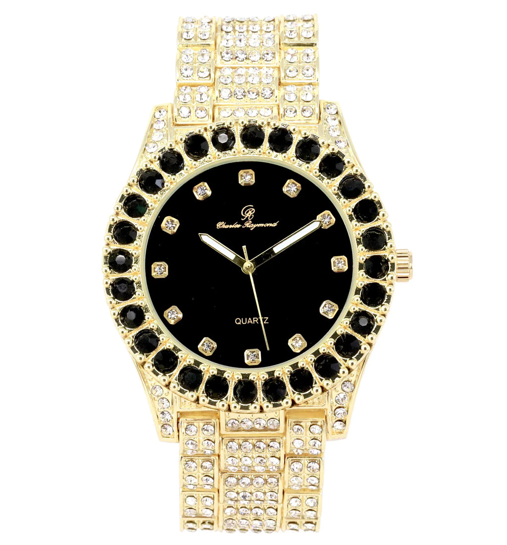 Charles Zig with Black on Matching and Blast! Gold Necklace Sets(ST10327DX Trim Necklace Rolly on Hip Raymond Sets Band with Out Bling'ed - Bling'ed Ice - Out Hop Looks Watch Zag Ice