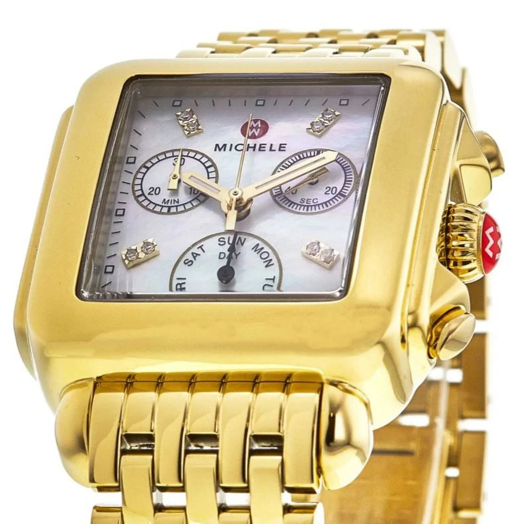 Pearl Women's Tone MWW06A000780 Michele Gold Mother Deco Watch of Dial Diamond Steel Stainless