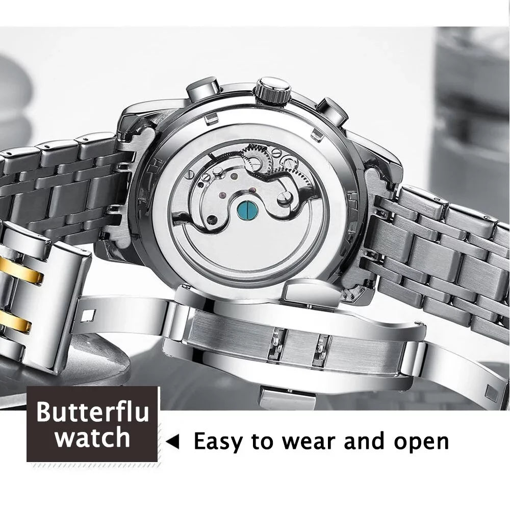 Men Brand Clock Genuine Automatic New Sports Men Leather Watches Top Chronograph Mechanical Luxury Wristwatch