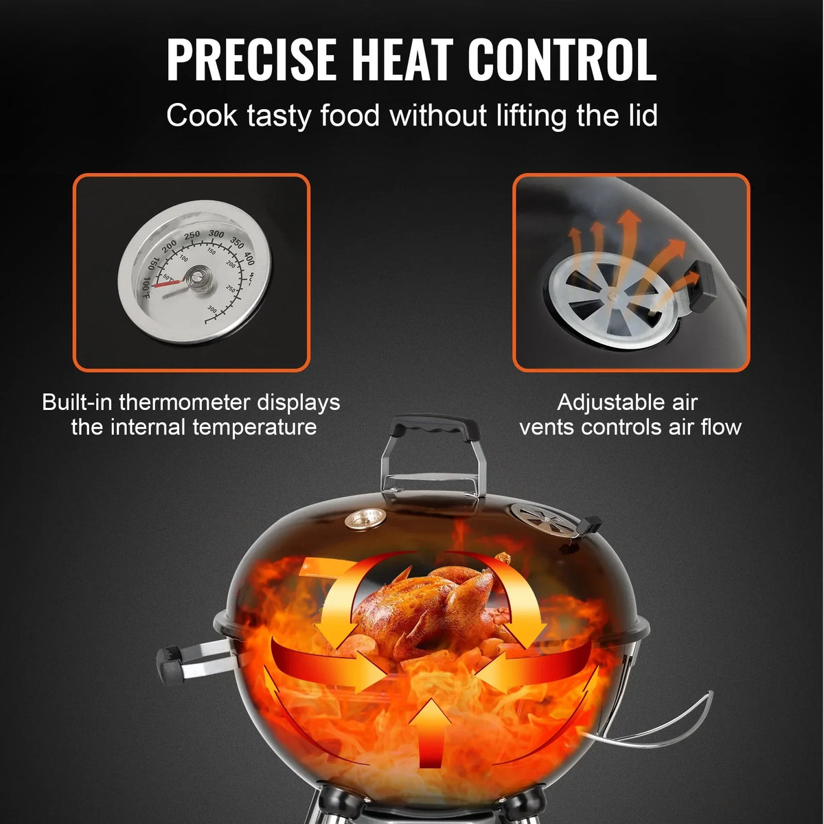 Grill inch Kettle Picnic Grill Propane Outdoor 22 Gas w/Shield, Barbecue Cooking, Kettle Grill Portable Patio Grills Charcoal Small & Steel Iron