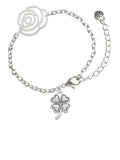Delight Silvertone Leaf Flower Four Chain Antiqued 6.75"+2" Extender Bracelet, Jewelry Clover Silver-tone Link