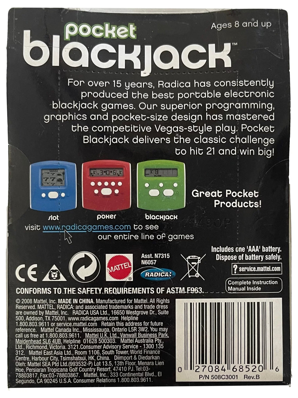 Handheld Radica Jack Black Game Pocket Blackjack Electronic Sized