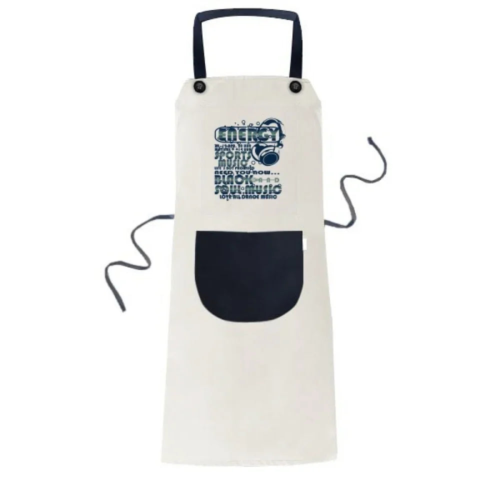 Cotton Energy Bib Sports Vitality Kitchen Music Apron Sounds Pinafore Linen Pocket Adjustable