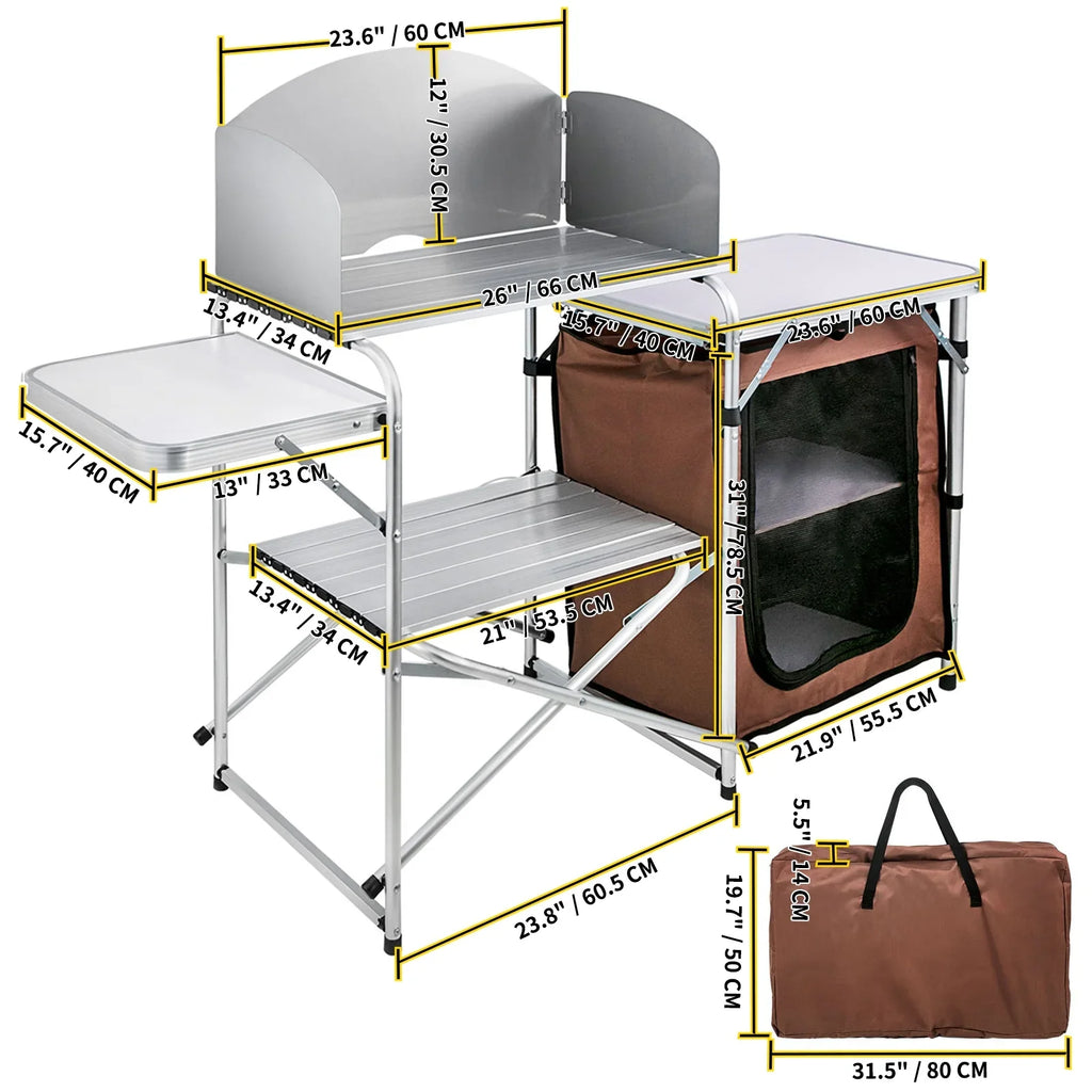 for Bag Table Camping Table 2-Tier, with Brown Party, Color, Kitchen , Zippered Cook Camp Portable Outdoor Table Camping, Folding
