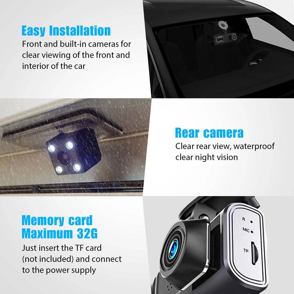 Dual Lens Video Recorder Cam Camera Dash G-sensor Front/Rear/Inside 1080P Car