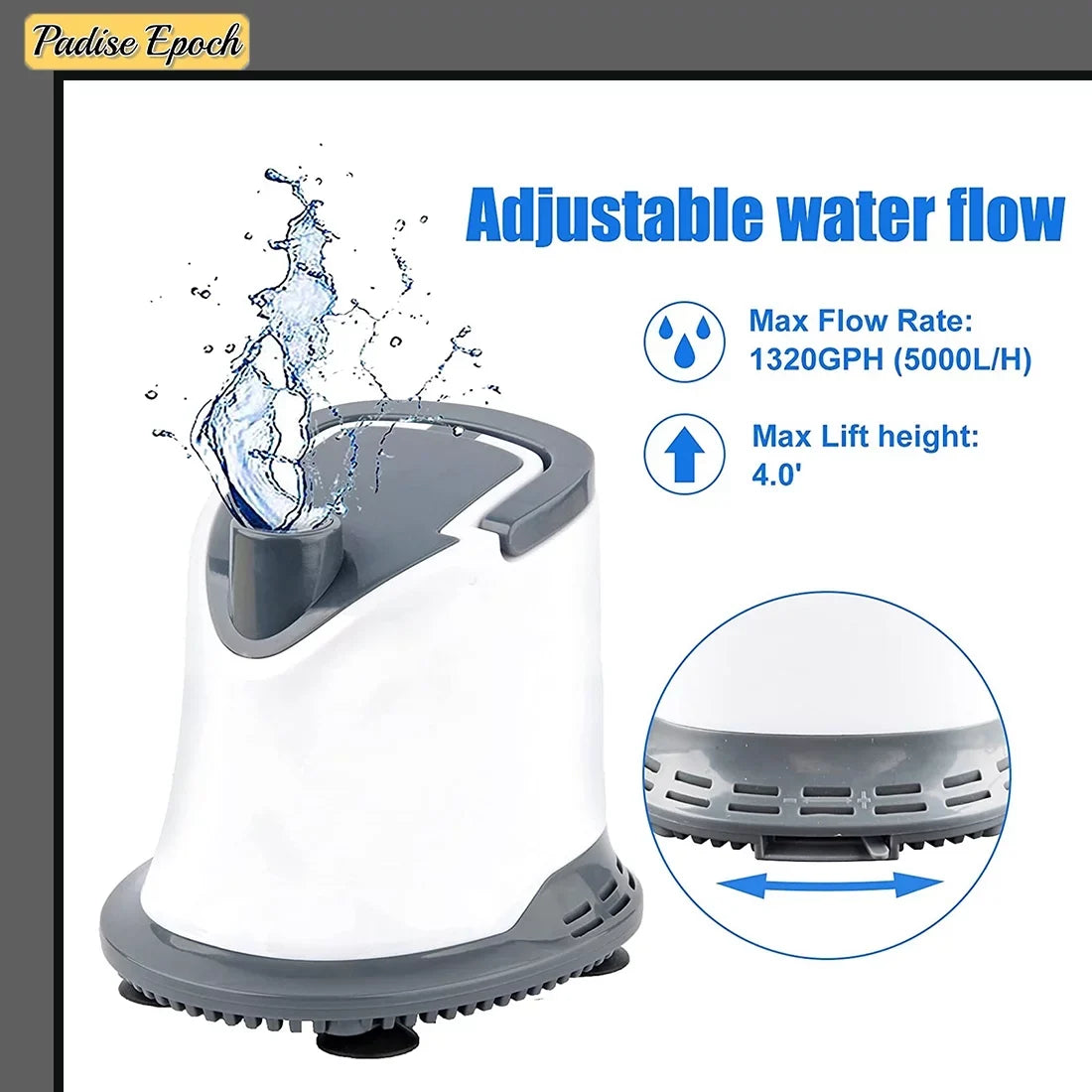 110W Garden Quiet Aquarium Suction 1320GPH Submersible | | Tank Power for Fountain Pool 6ft Shield Fish | with Pond Cord 5000L/H Bottom Adjustable | Moisturefall | Pump: Hydroponics Moisture