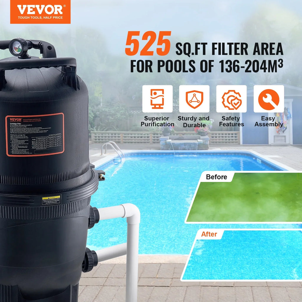 Cartridge Filtration Pool In/Above Pool Swimming 525Sq.Ft Filter Ground