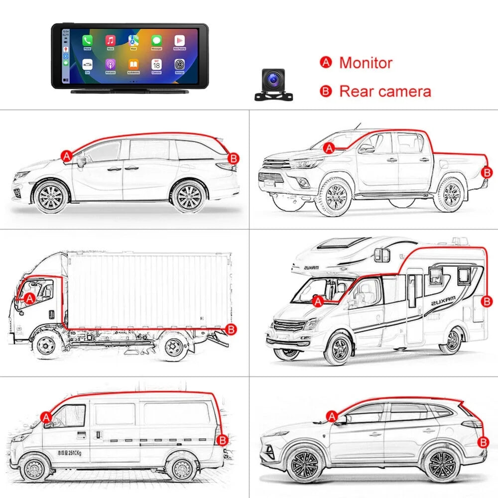 Apple Portable Android with Carplay and Apple inch Camera Car Virwir Touch Auto1080p Link Backup Mirror Carplay 6.86 Stereo Wireless Screen
