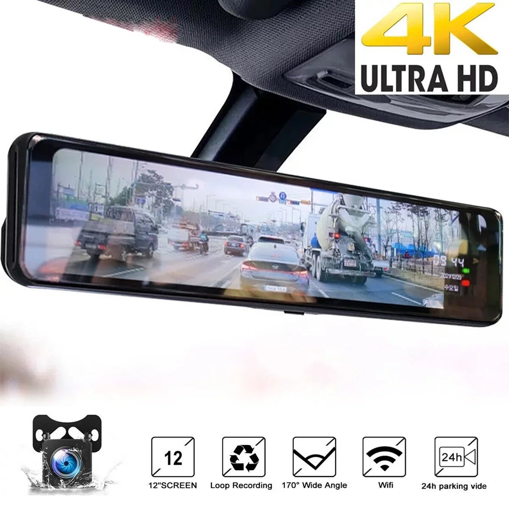 Full Angle, Camera Backup Night Camera Screen Touch Dash Mirror Cam View Parking and Starlight 170° Wide Car Camera Moistureproof Front Monitor 12" 4K Large Backup Rear Vision,