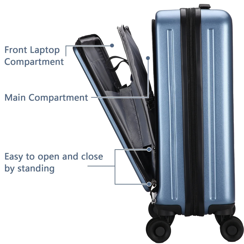 Inch Front Hardshell with Blue 2 20 with Expandle, & & Pocket + Only Wheels, 20 65L, + Lightweight Suitcase Inch 20/24 Laptop Piece Spinner 24 Ice Set, Lock Luggage 37~41L