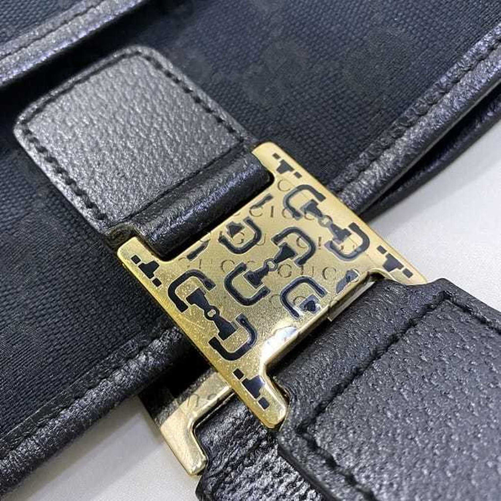 Ladies (Good) Pre-Owned Horsebit Tote Black Bag Handbag Gucci Silver Leather 145810 Canvas
