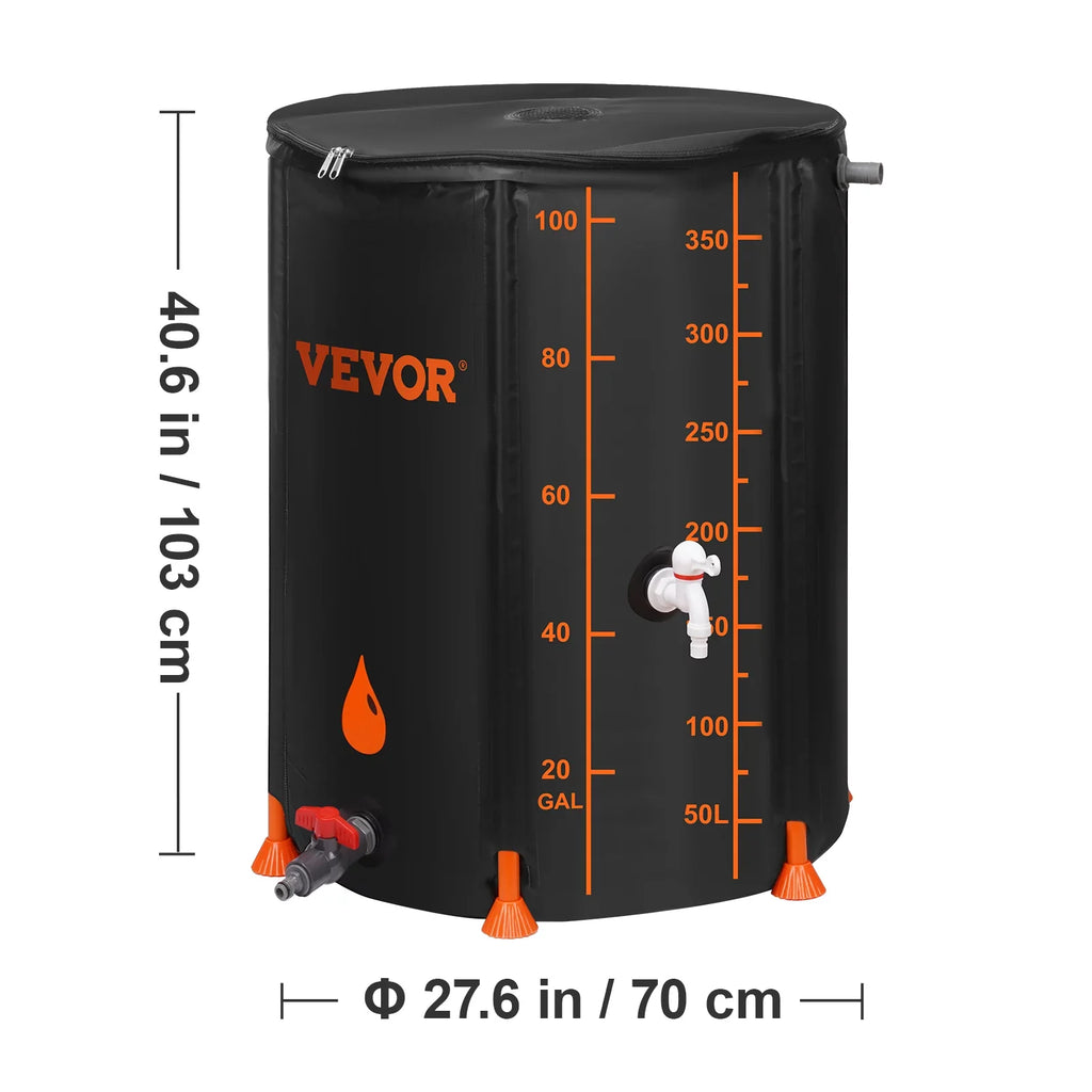 Rain Overflow Barrel, Large Capacity, System Collapsible Storage 100 Gallon and Collection Kit, Portable Container Spigots Tank Moisture Including Rainwater