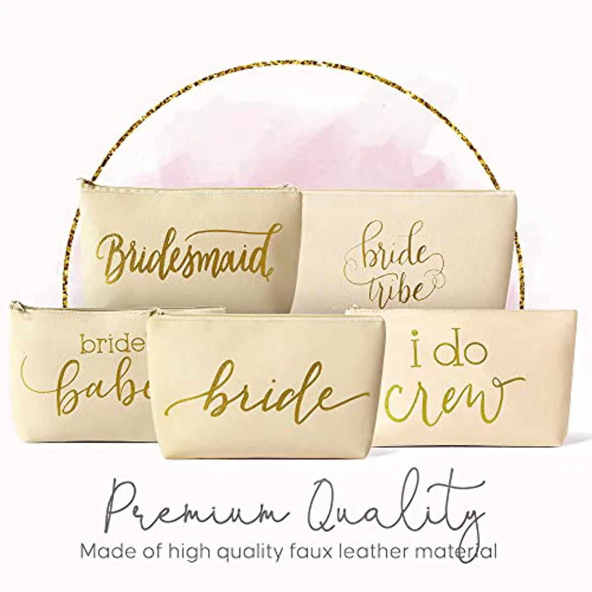 Parties, Faux Cream Piece of Weddings, Bachelorette Set and Showers and Beige 11 Leather Makeup Leather Bride Bags Bridal for Party Bridal