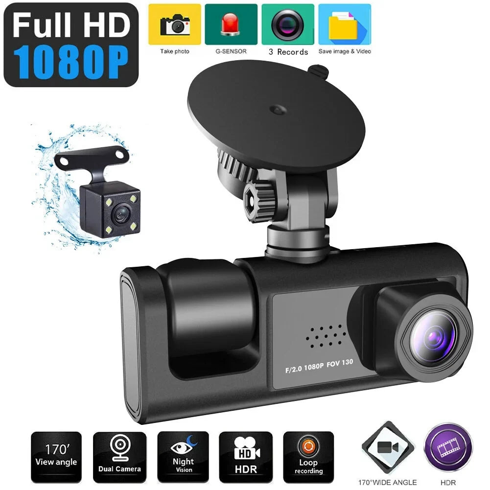 & Dash Recording 2 Rear Inside Recorder Loop Front Dashcam Camera Inch Driving Night-Vision version 1080P Lock Support Screen & One-Key Camera WiFi