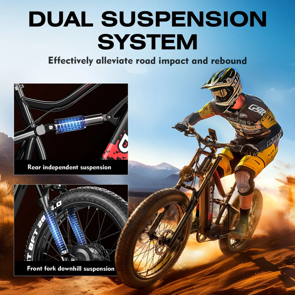 bike mountain motor, double 52V 26*4 double absorbers, bike, shock 7-speed fat 750W electric battery, Adult inch tire electric 19Ah bike snow beach electric brakes,