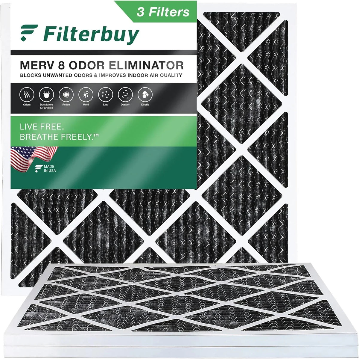 Furnace Filterbuy Activated Filters with Pleated Eliminator Air 18x18x1 Odor 8 Carbon (3-Pack)