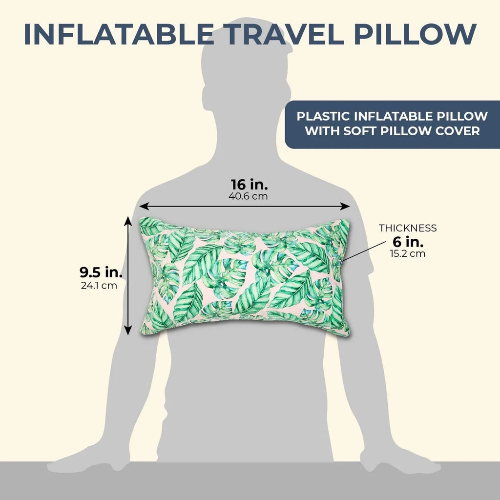 Blue Pillow for Travel Vacations, Leaves Tropical Beach Pools Panda Inflatable