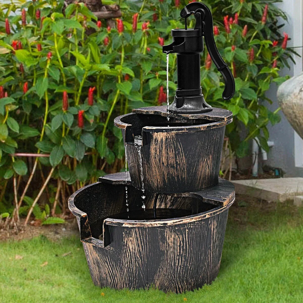 Fountain Pump Garden Barrel with | 2-Tier Outdoor Moisture Fountain Moisturefall Barrel