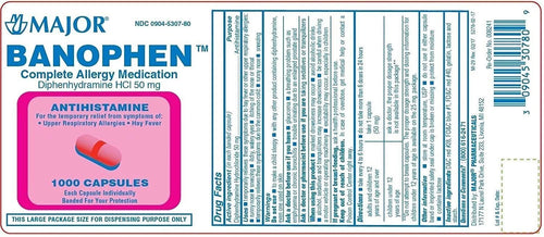 4 Banophen 1000ct 50mg, Pack Diphenhydramine Capsules,