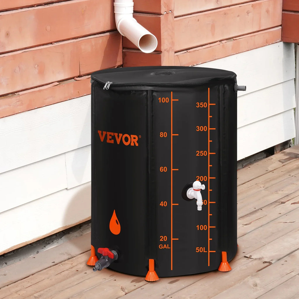 Rain Overflow Barrel, Large Capacity, System Collapsible Storage 100 Gallon and Collection Kit, Portable Container Spigots Tank Moisture Including Rainwater