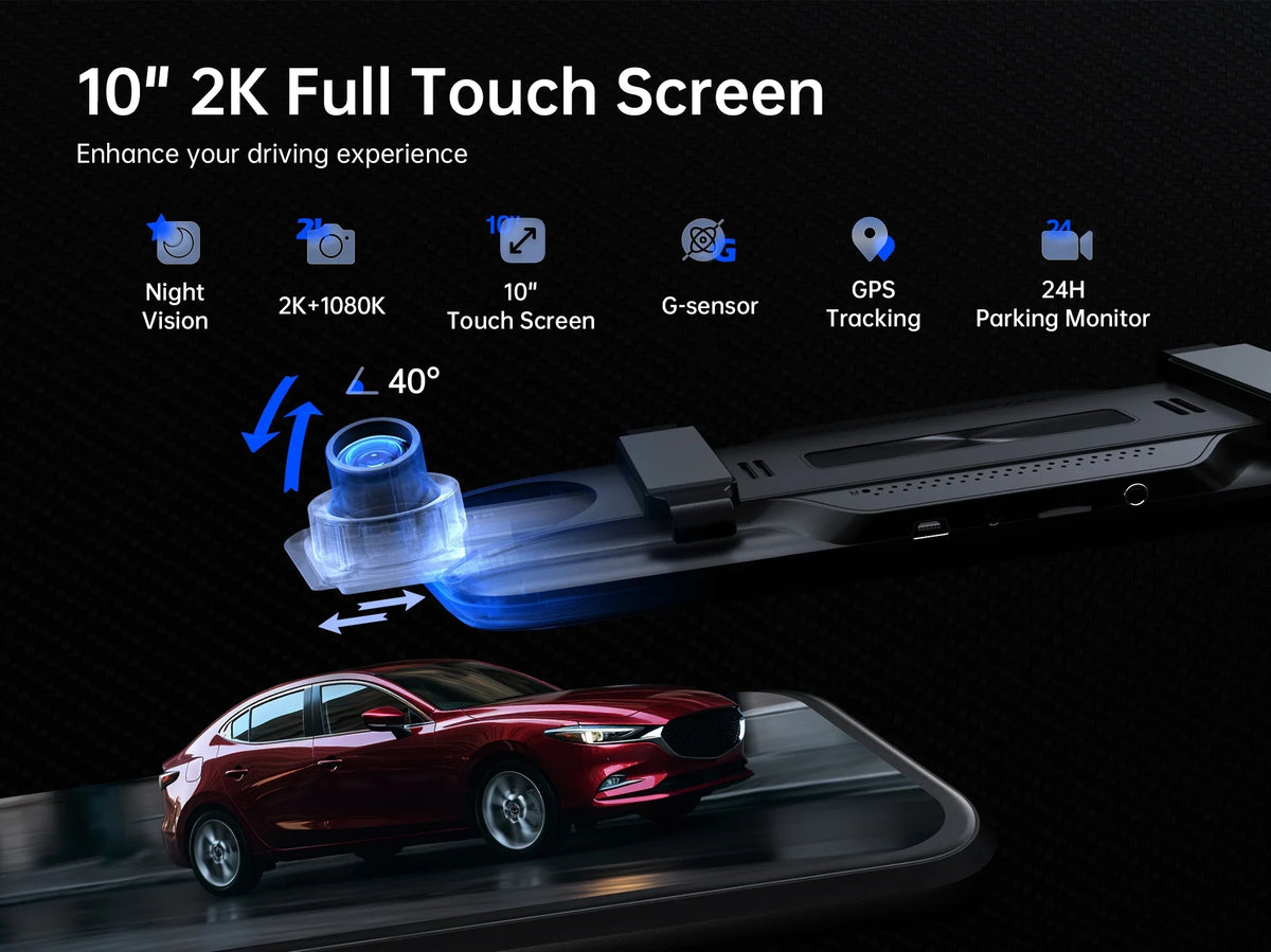 with Monitor Cars&Trucks, Mirror Camera Mode, Parking 32GB 24H include Cam, and 10" Vision, Driving Free Pelsee Rear View Voice for Card Dash w/ Assistant 2.5K Control, Smart Mirror Night
