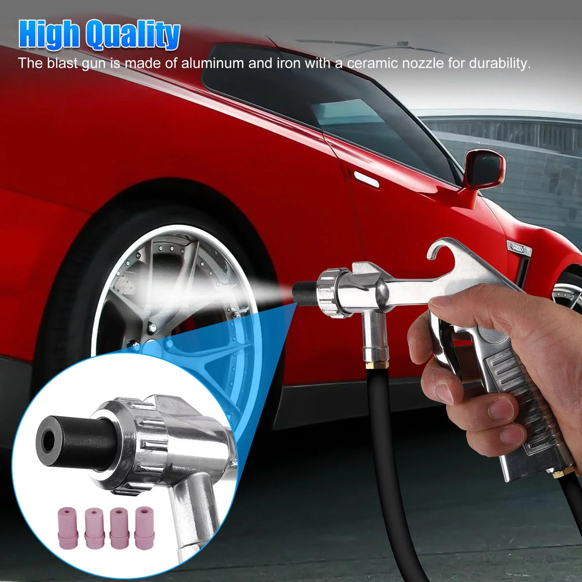 Sand Sandblaster with Gun Nozzle 4 Sandblasting Kit Abrasive Blaster Air Ceramic
