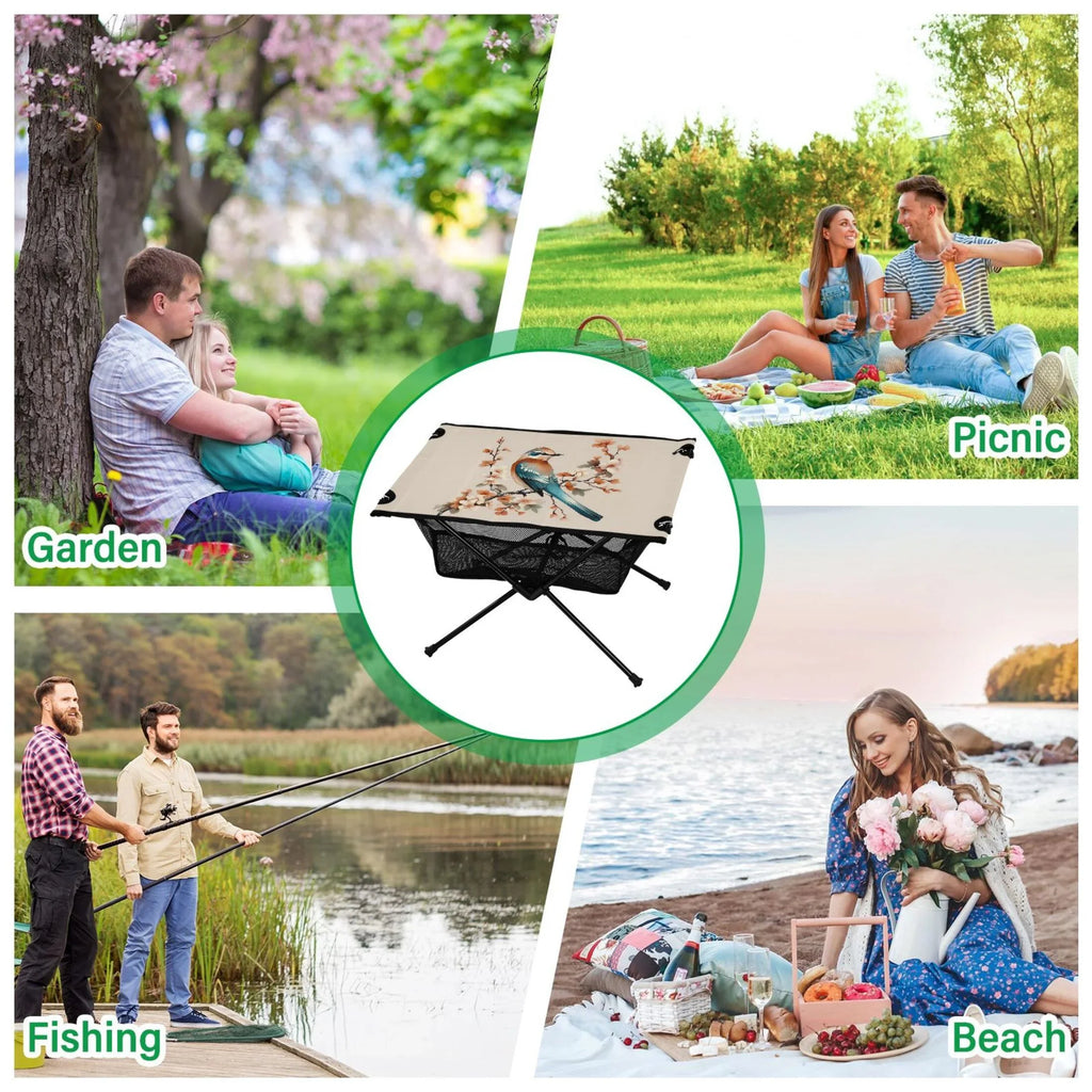 Folding Branches for Picnic Bag Compact Table with Table Fishing Outdoor Camping on Beach Storage Table Travel Birds Flower Portable