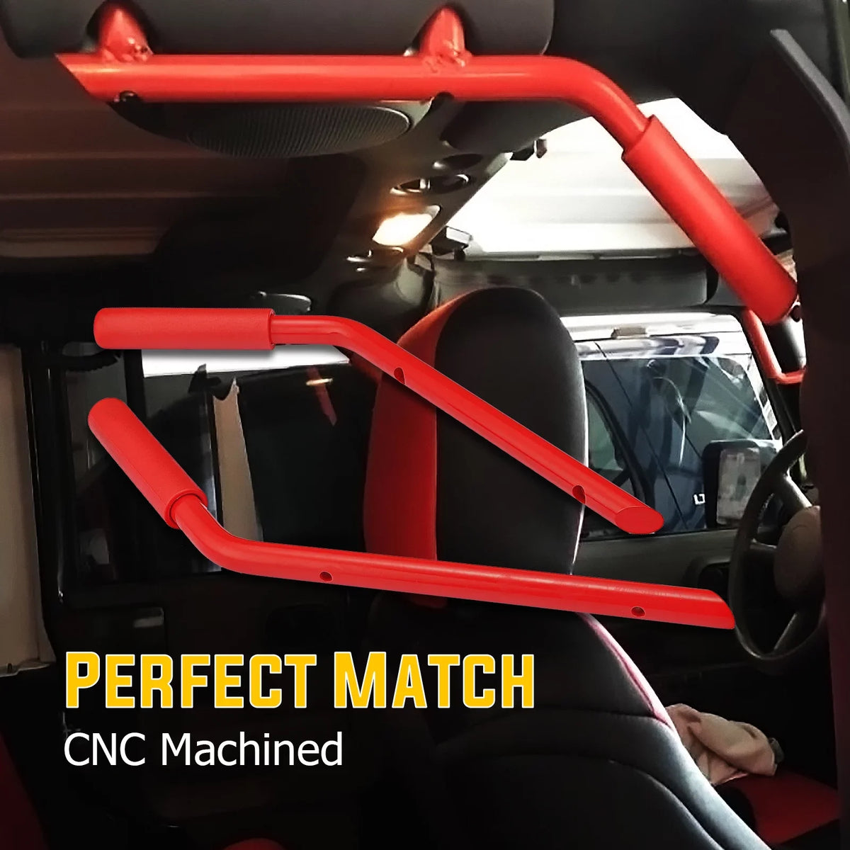 Front Set Coated Handles Red for Jeep Full 07-18 Powder Wrangler - Grab Bar Aluminum Rear &