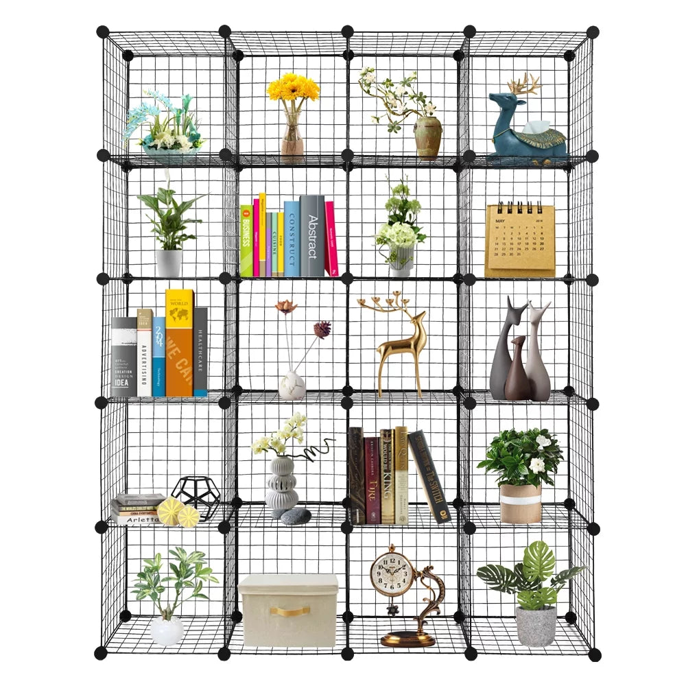 Bookcase Storage Cubbies Shelving Modular Grid Organizer Black Metal Unit 20-Cube