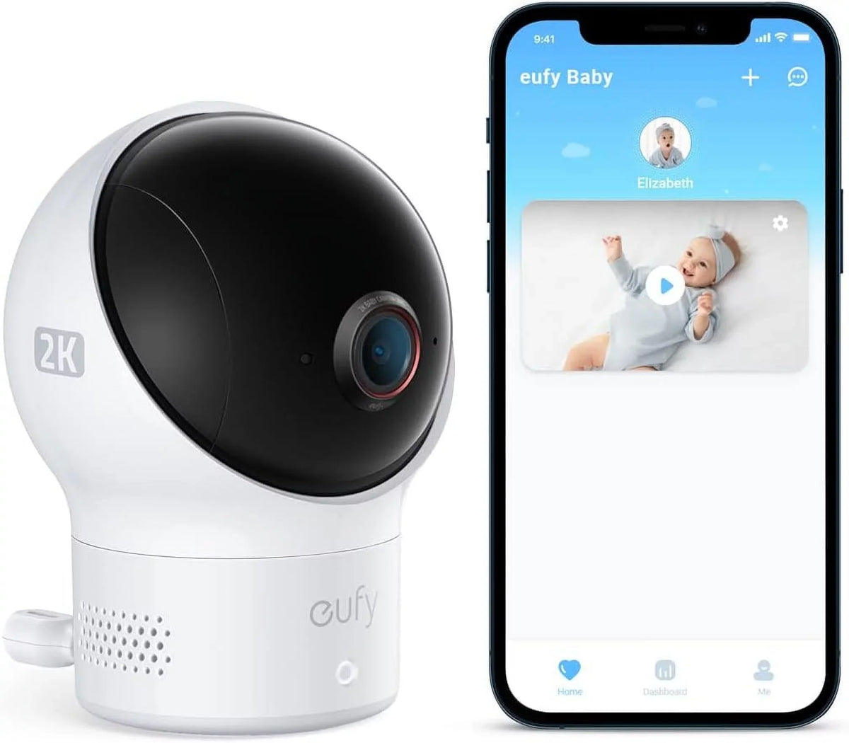 White Baby Pan Camera Security T8360 Wi-Fi Security Open Eufy - Tilt Monitor Box 2K
