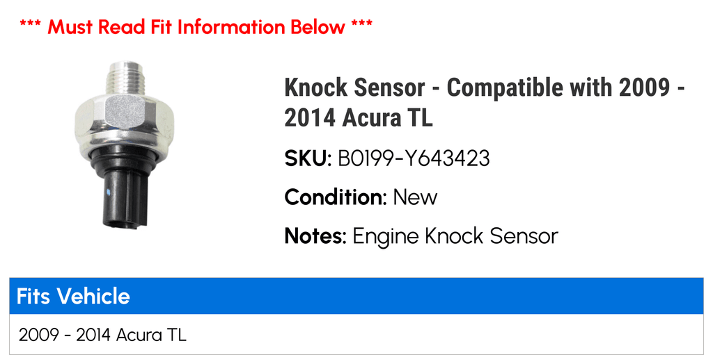 Sensor - 2009 2013 Knock 2012 2014 Acura with 2011 - 2010 Fits