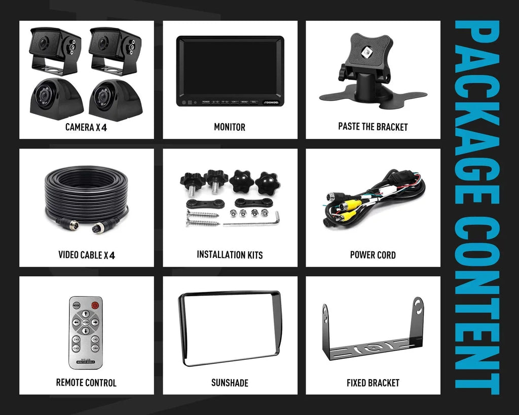 Trailer(DY704) Wheel Cameras Rear Backup Reversing Monitor Camera Parking Screen with Split Moistureproof Lines View /Truck/Trailer/Bus/Semi-Trailer/Tractor/5th and System, Fookoo for 7''