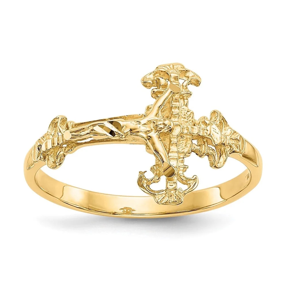 Cross 10K Diamond-cut Gold Fine for Yellow Size- Jewelry Crucifix Women Ring Auriga 6