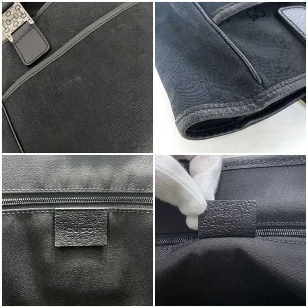 Ladies (Good) Pre-Owned Horsebit Tote Black Bag Handbag Gucci Silver Leather 145810 Canvas