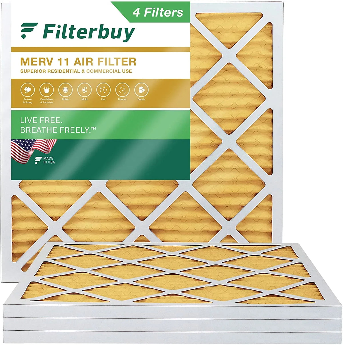 11 Filters Filterbuy Pleated 22x22x1 Air (4-Pack) Furnace