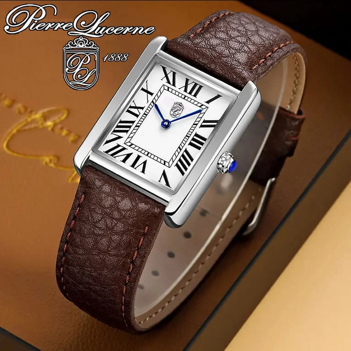 Mens Dress Band Classic Must Louie Vintage Lucerne Swiss Brown Watch Style Pierre Tank Classic