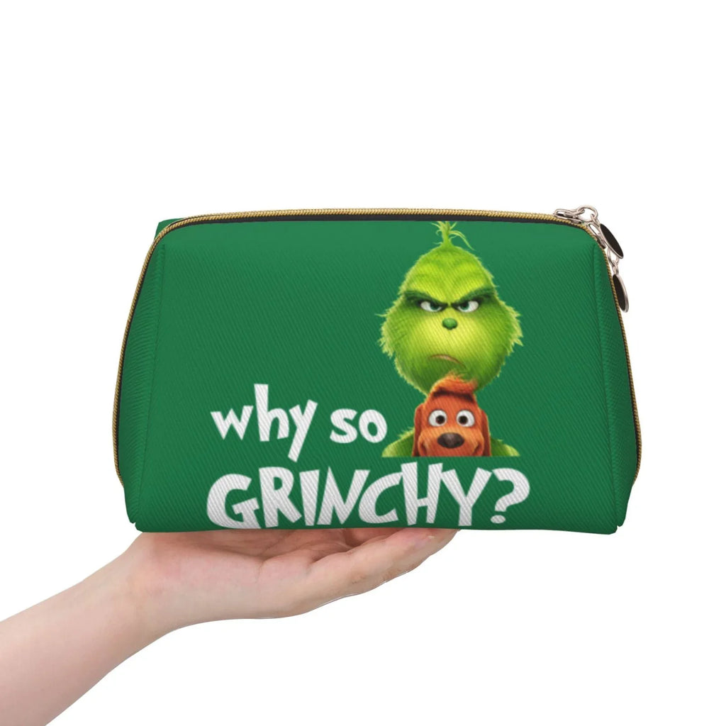 Travel Toiletry Funny Bag Makeup Purse Gift Pouch Leather Cosmetic Organizer Portable Bag Grinch Storage