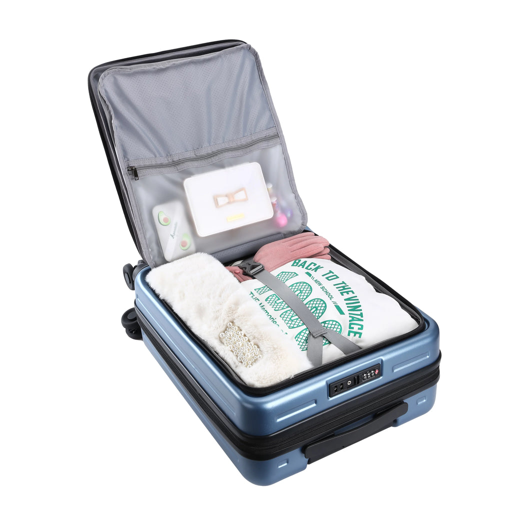 Inch Front Hardshell with Blue 2 20 with Expandle, & & Pocket + Only Wheels, 20 65L, + Lightweight Suitcase Inch 20/24 Laptop Piece Spinner 24 Ice Set, Lock Luggage 37~41L