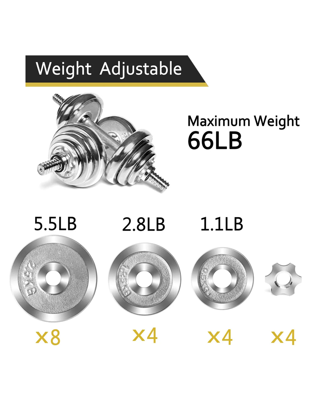 4 Weightlifting Ergonomic Strength Training Weights Modes Handles Adjustable Dumbbells for 60lbs Barbell Dumbbell Set Dumbbells with Barbell with Rubber Workout Dumbbell