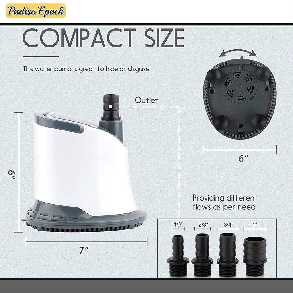 110W Garden Quiet Aquarium Suction 1320GPH Submersible | | Tank Power for Fountain Pool 6ft Shield Fish | with Pond Cord 5000L/H Bottom Adjustable | Moisturefall | Pump: Hydroponics Moisture