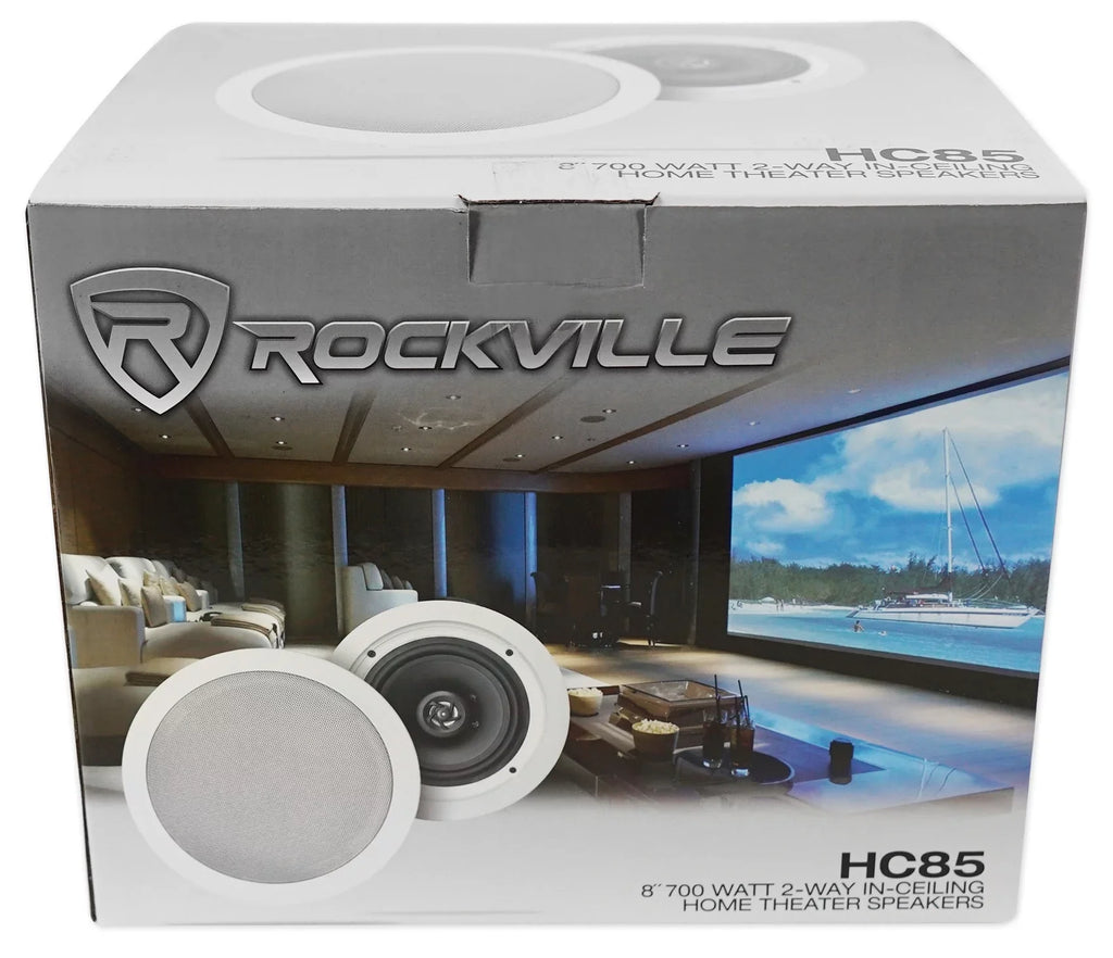Speakers+Wall Ceiling Stereo+8 4-Room Controls Rockville Home White 8" Kit Audio