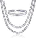 16" and Luxury Double 2 Row Plated 18" Silver Tennis 3 Hip Set Hop pc Bracelet + Chain 8"