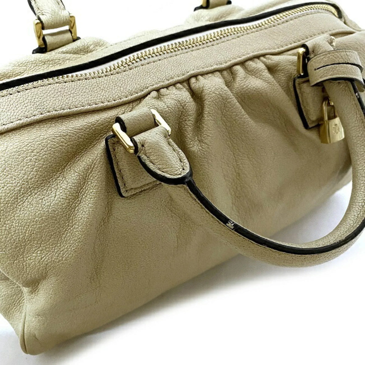 Handbag Boston Champagne Anagram Women's Pre-Owned Loewe Leather Gold (Good) Lame 2way