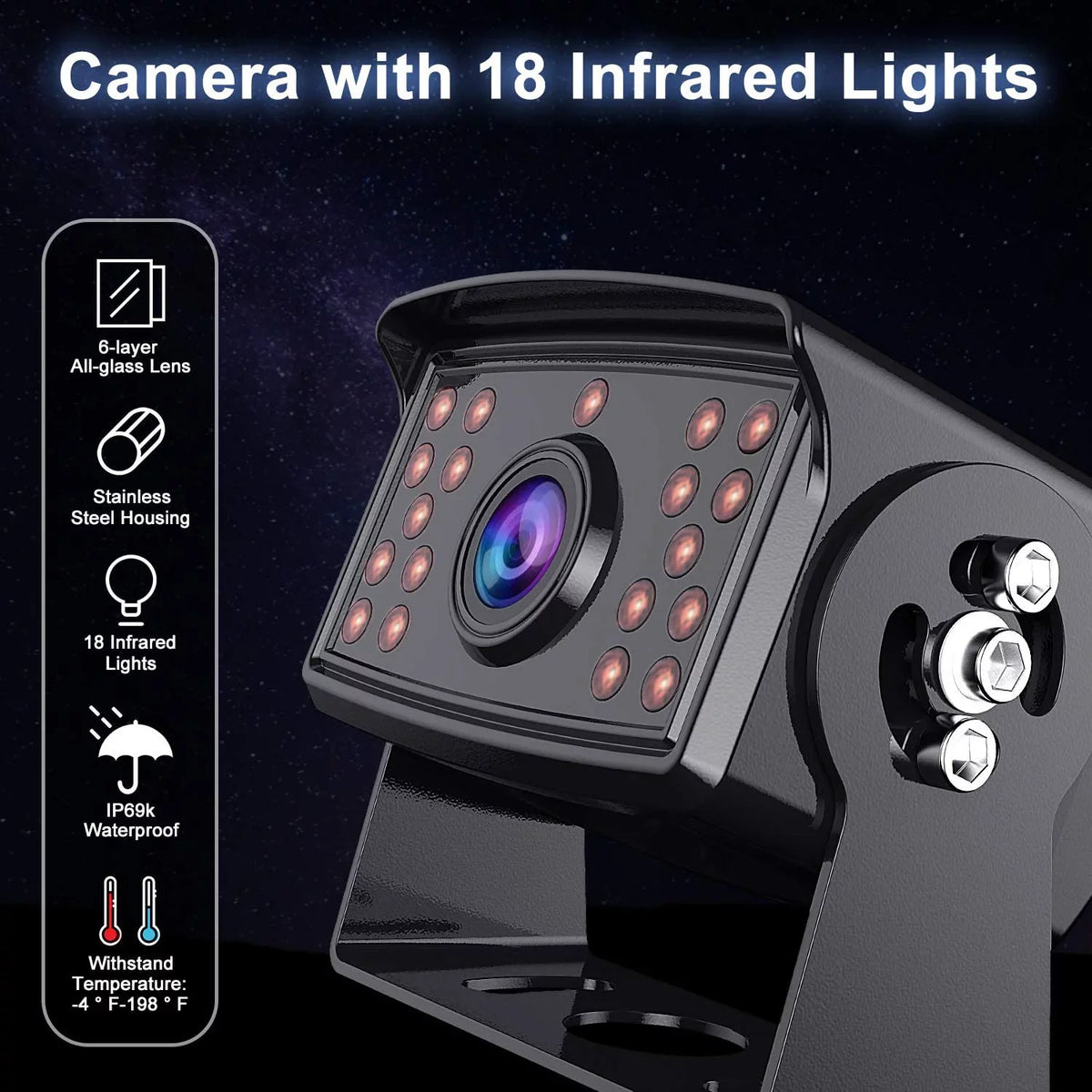 Trailer(DY704) Wheel Cameras Rear Backup Reversing Monitor Camera Parking Screen with Split Moistureproof Lines View /Truck/Trailer/Bus/Semi-Trailer/Tractor/5th and System, Fookoo for 7''