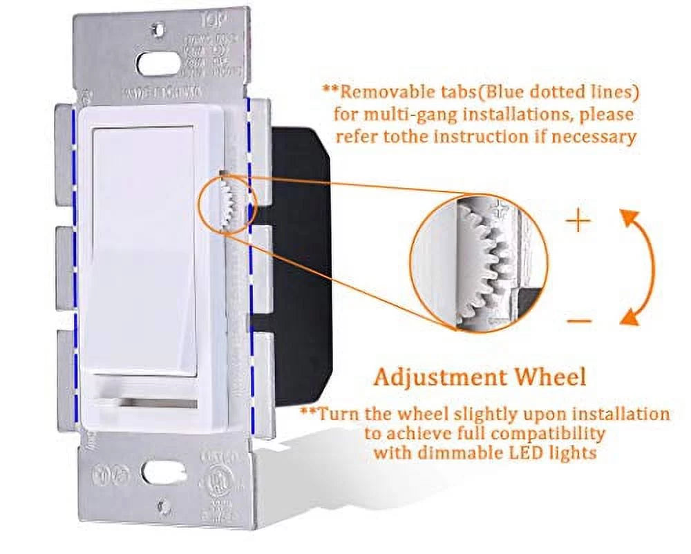 in Slide,600 Cloudy Switch for Included Wall Dimmer Dimmable Pole max,Shield Bay Watt Plate Light//Incandescent,3-Way Single
